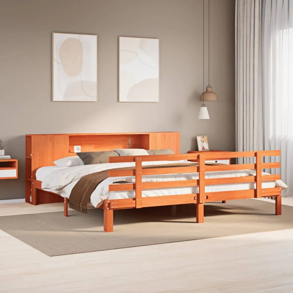 vidaXL Cama com estante sem colchão 180x200 cm pinho maciço