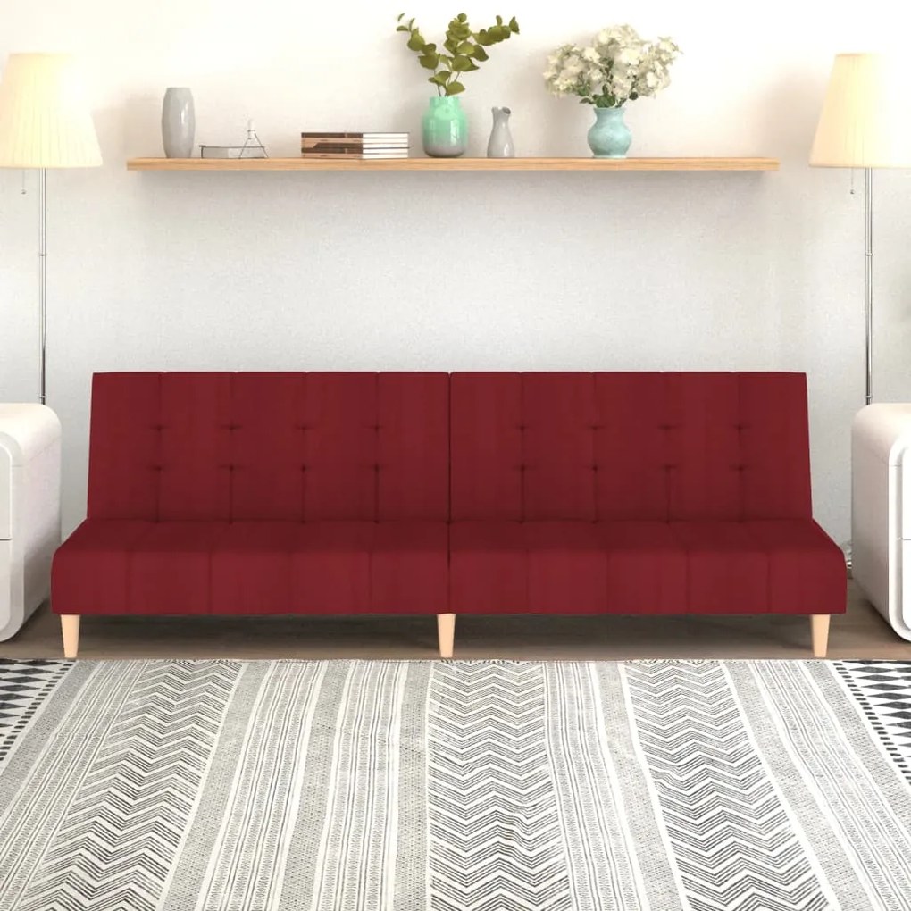 337352 vidaXL Sofá-cama de 2 lugares tecido vermelho tinto