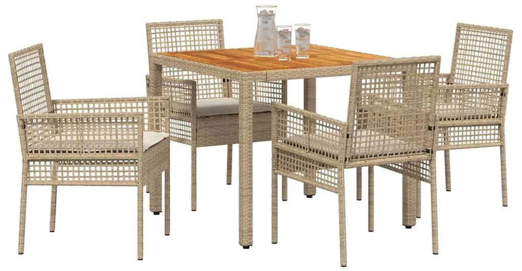 Conjunto de Jantar de Jardim 5 Peças com Almofadas Bege em Rattan Poli