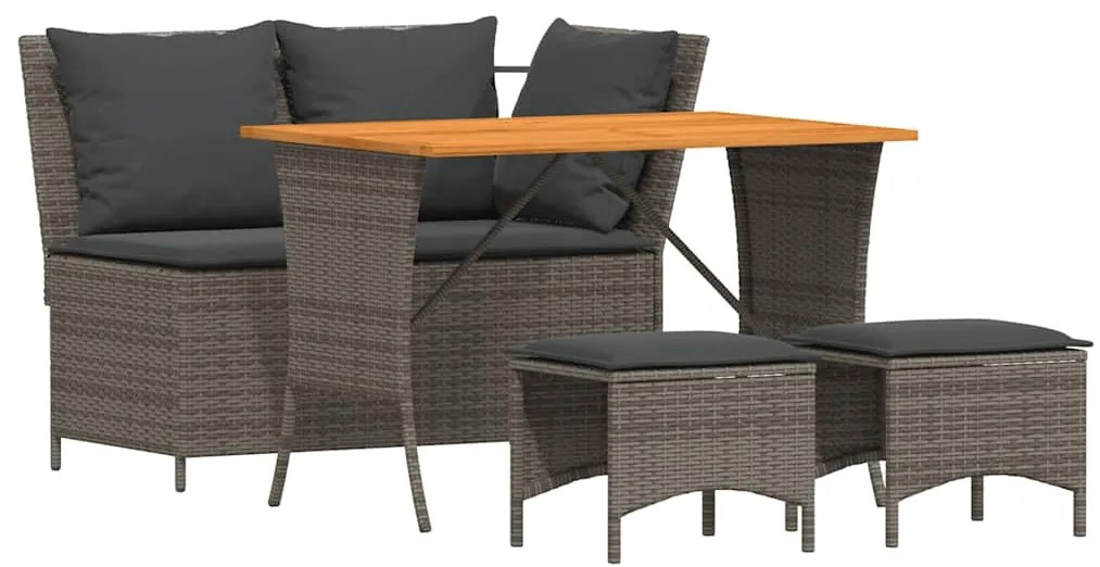 4 pcs conjunto de jantar p/ jardim c/ almofadões vime PE cinza