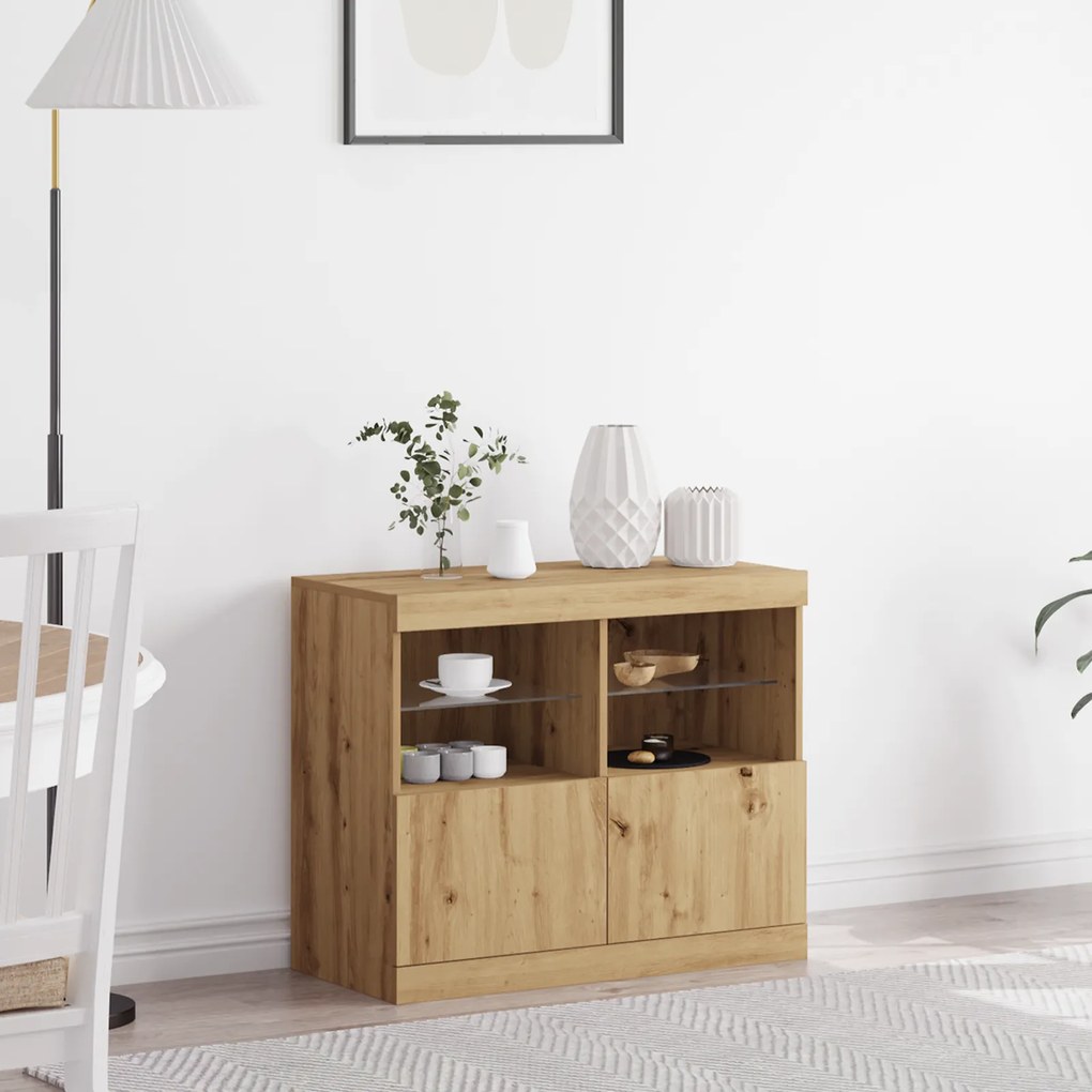 Buffet com Luzes LED Carvalho Artesanal 81x37x67 cm