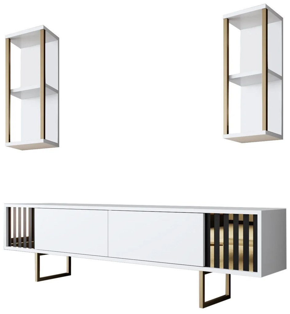 Conjunto de Mobiliário de Sala de Estar Gold Line – Branco e Dourado –