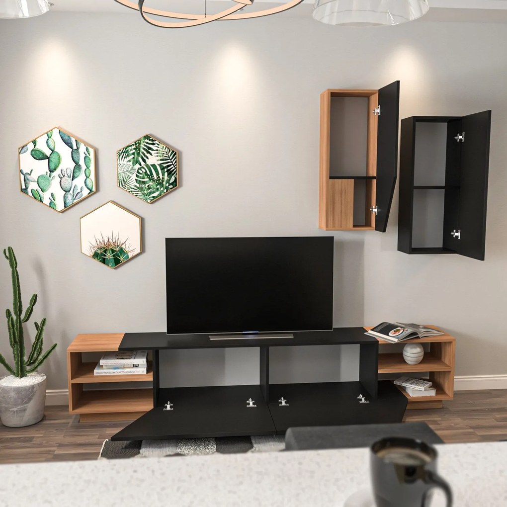 Móvel TV Zebra – Preto e Teca – 240 cm