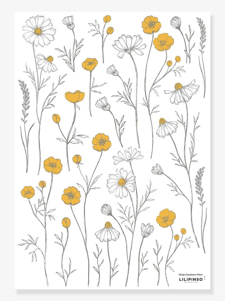 Prancha de autocolantes LILIPINSO - Botão-de-ouro e Flores de Camomila amarelo medio liso com motivo