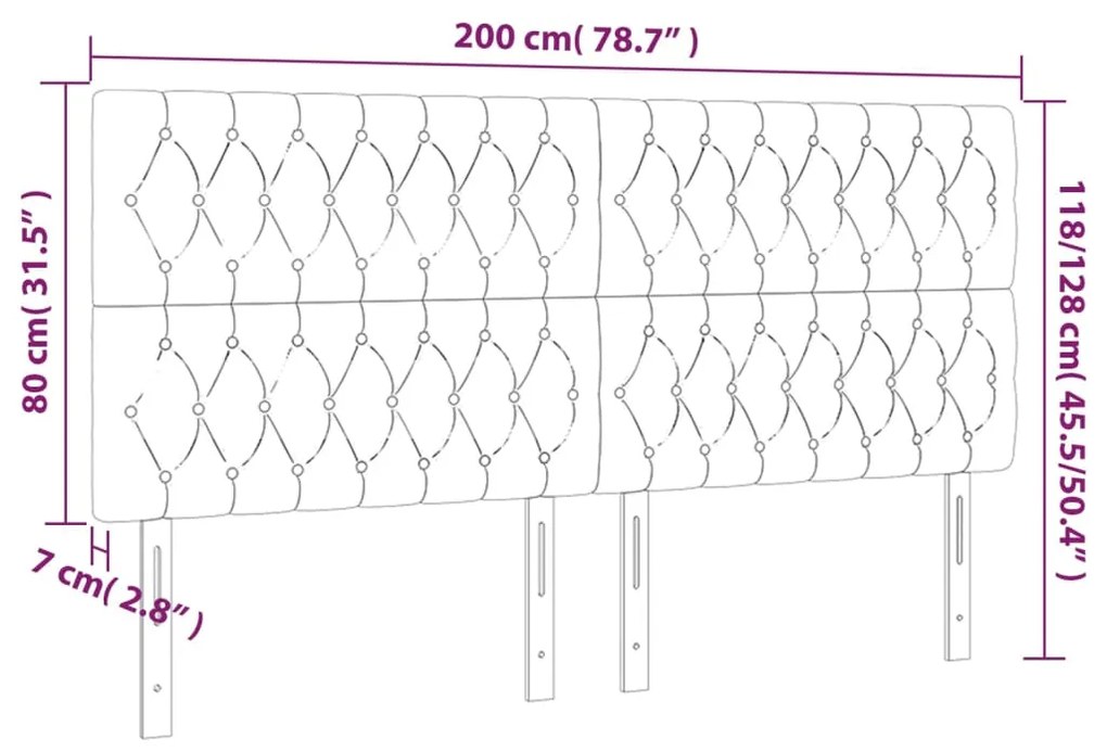 Cabeceira de cama c/ LED tecido 200x7x118/128 cm cinza-escuro