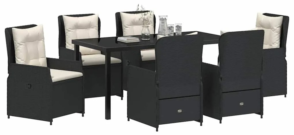 Conjunto de Jantar de Jardim 7 Peças Preto em Rattan de Poliéster