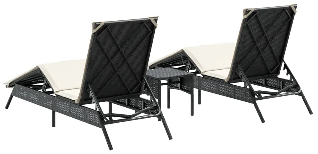 Espreguiçadeiras com mesa 2 pcs vime PE preto