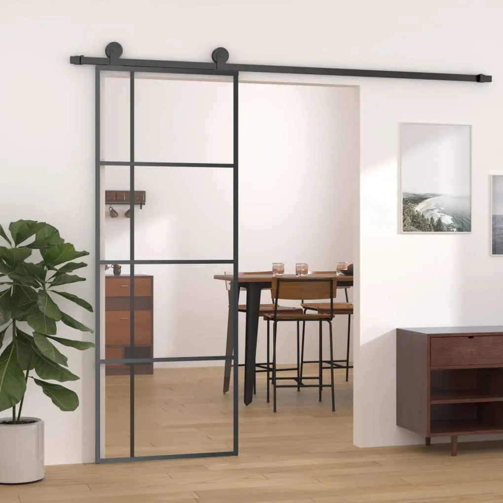 151678 vidaXL Porta deslizante em vidro ESG e alumínio 76x205 cm preto