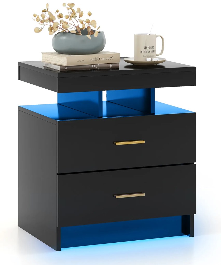 Mesa de cabeceira de alto brilho com modo de luz ajustável e controle remoto - branco