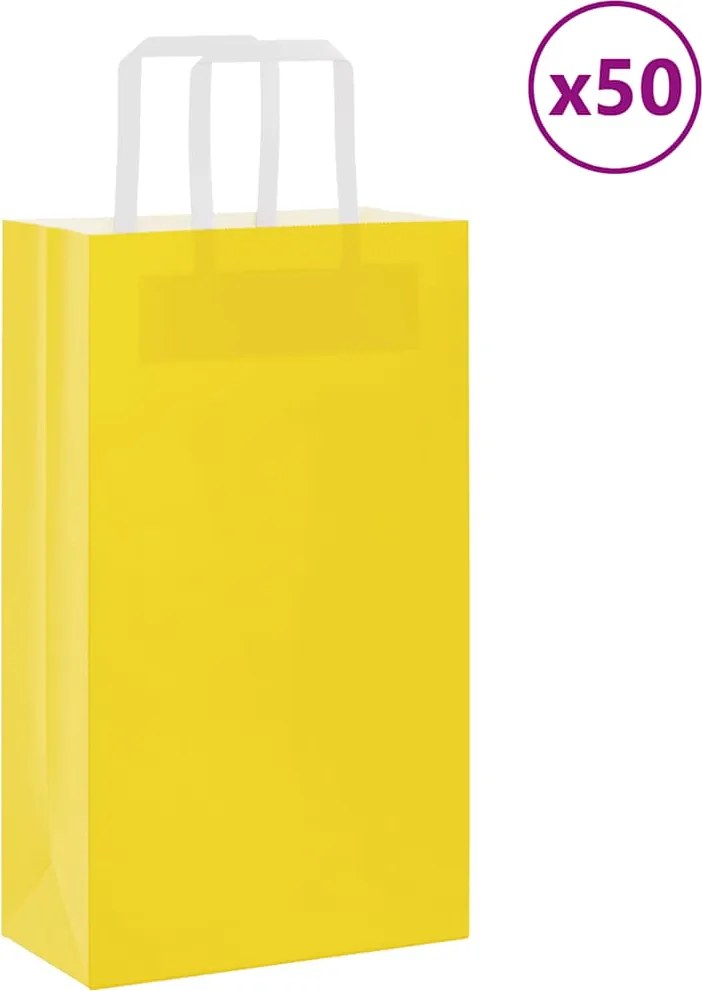 vidaXL Sacos de papel 50 unid com alças amarelo 21x11x36 cm