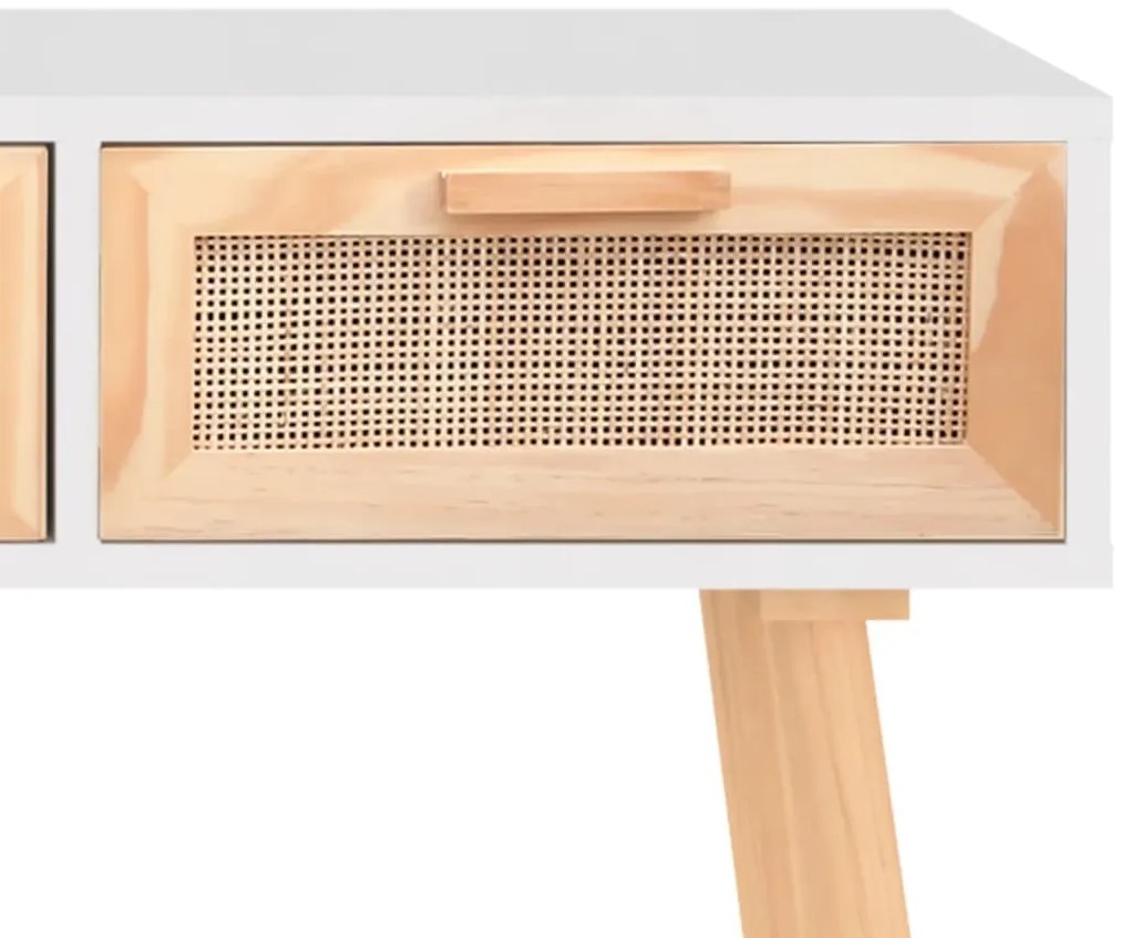 Mesa consola 105x30x75 cm pinho maciço e vime natural branco