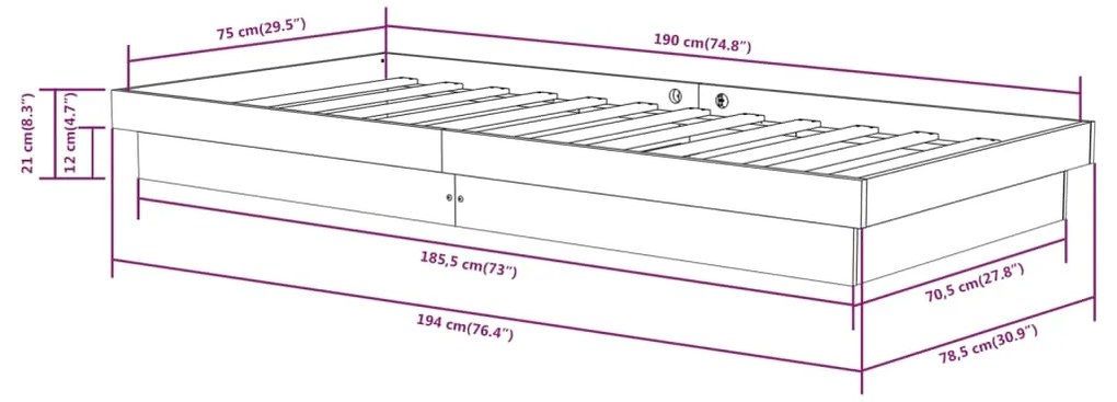 Estrutura cama pequena solteiro 75x190 cm madeira maciça