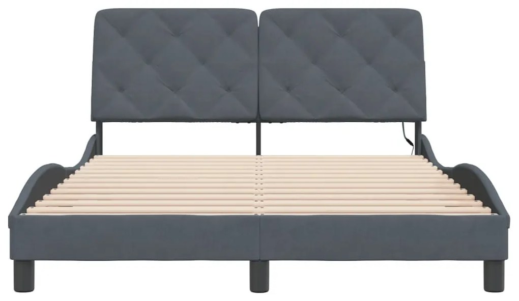 Estrutura de cama c/ luzes LED 120x200cm veludo cinzento-escuro