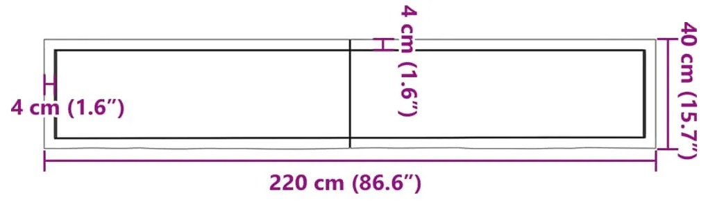 Prateleira de parede 220x40x6 cm carvalho tratado cinza-escuro