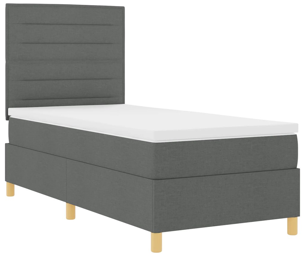 Cama Box Spring com Colchão Cinza Escuro Solteiro Tecido
