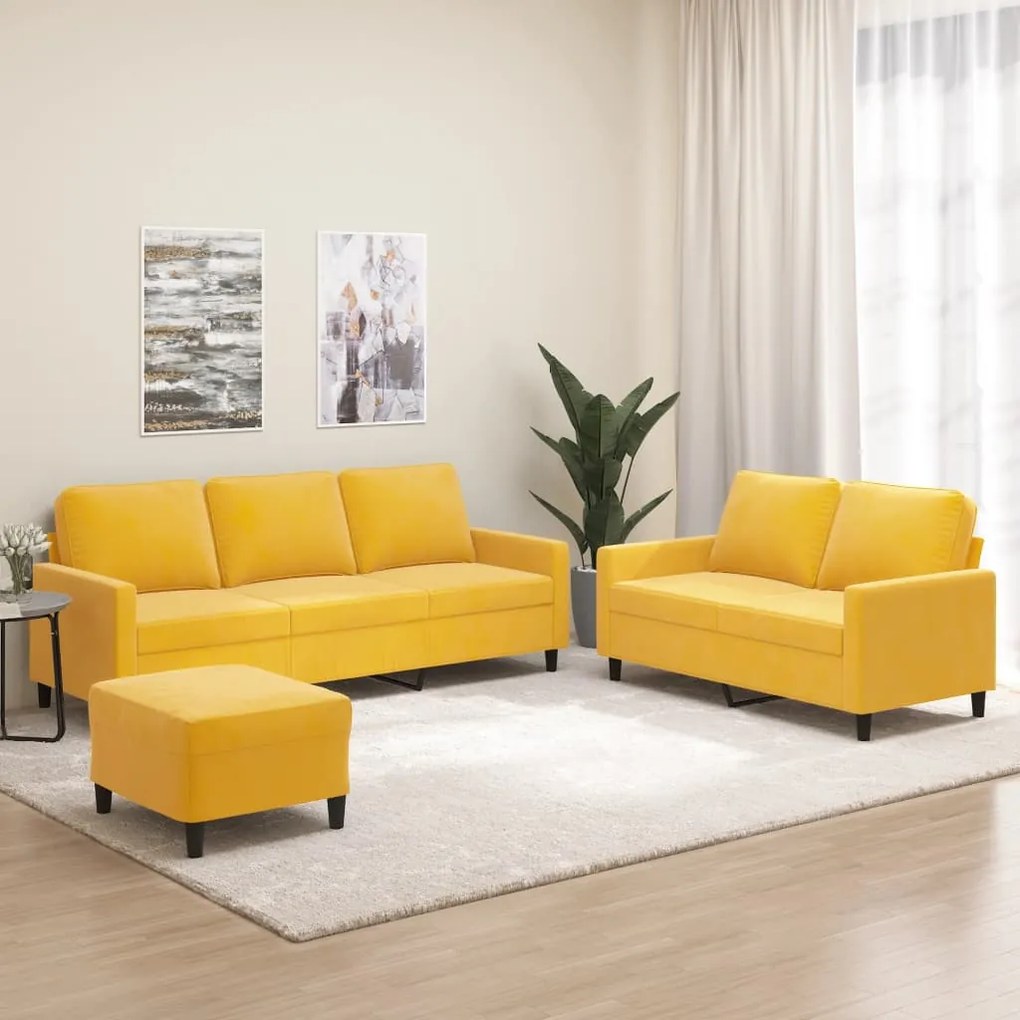 vidaXL 3 pcs conjunto de sofás com almofadões veludo amarelo