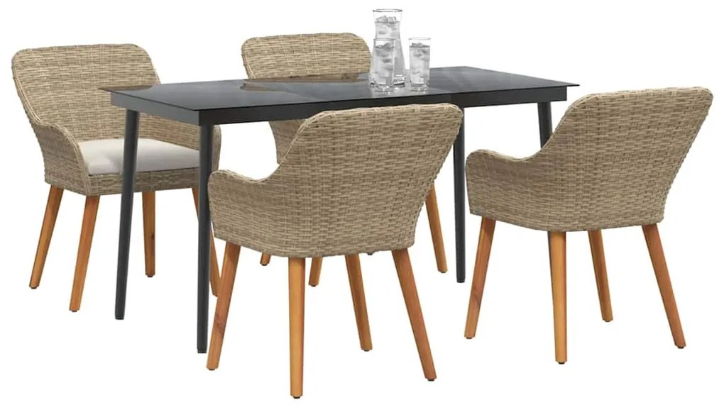 Conjunto de Jantar para Jardim 5 Peças Bege em Rattan Sintético