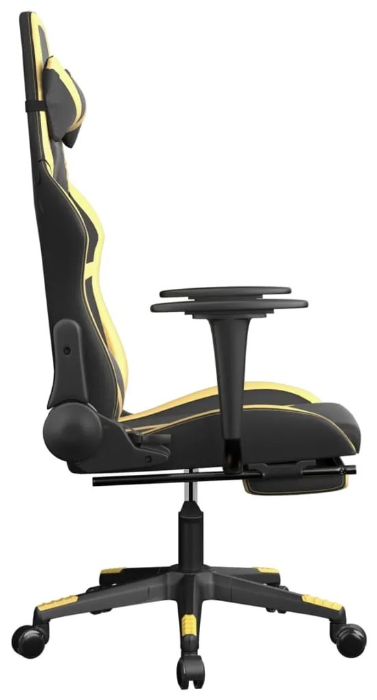 Cadeira gaming c/ apoio pés couro artificial preto e dourado