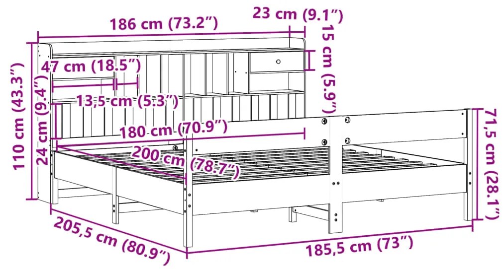 Cama com estante sem colchão 180x200 cm pinho maciço