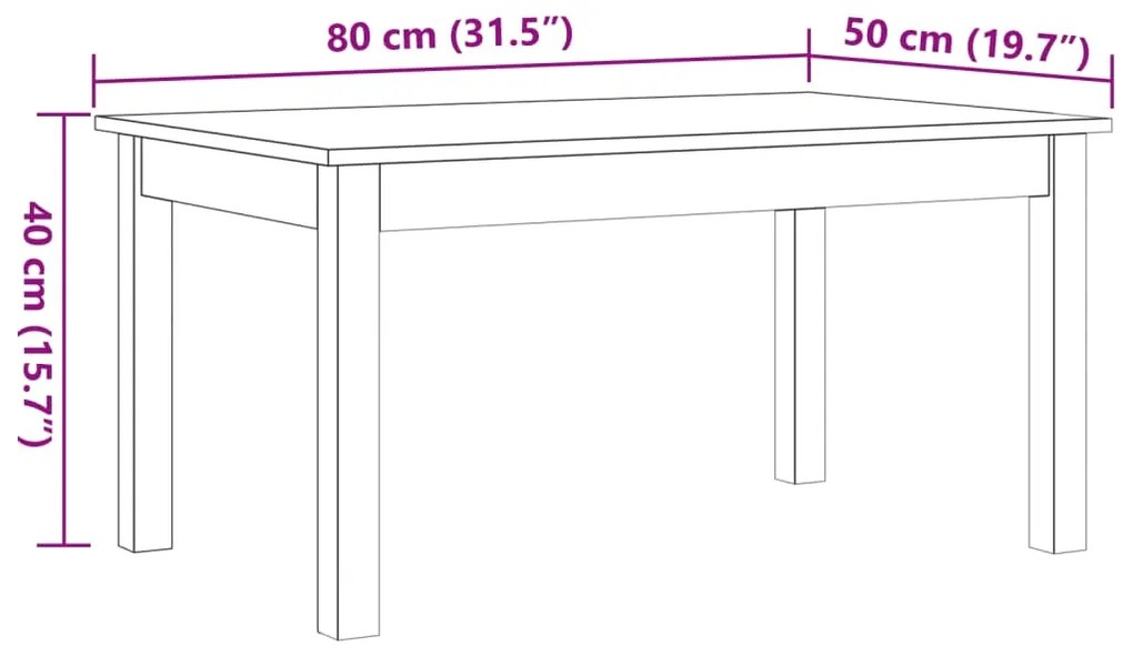 Mesa de centro 80x50x40 cm madeira pinho maciça castanho cera