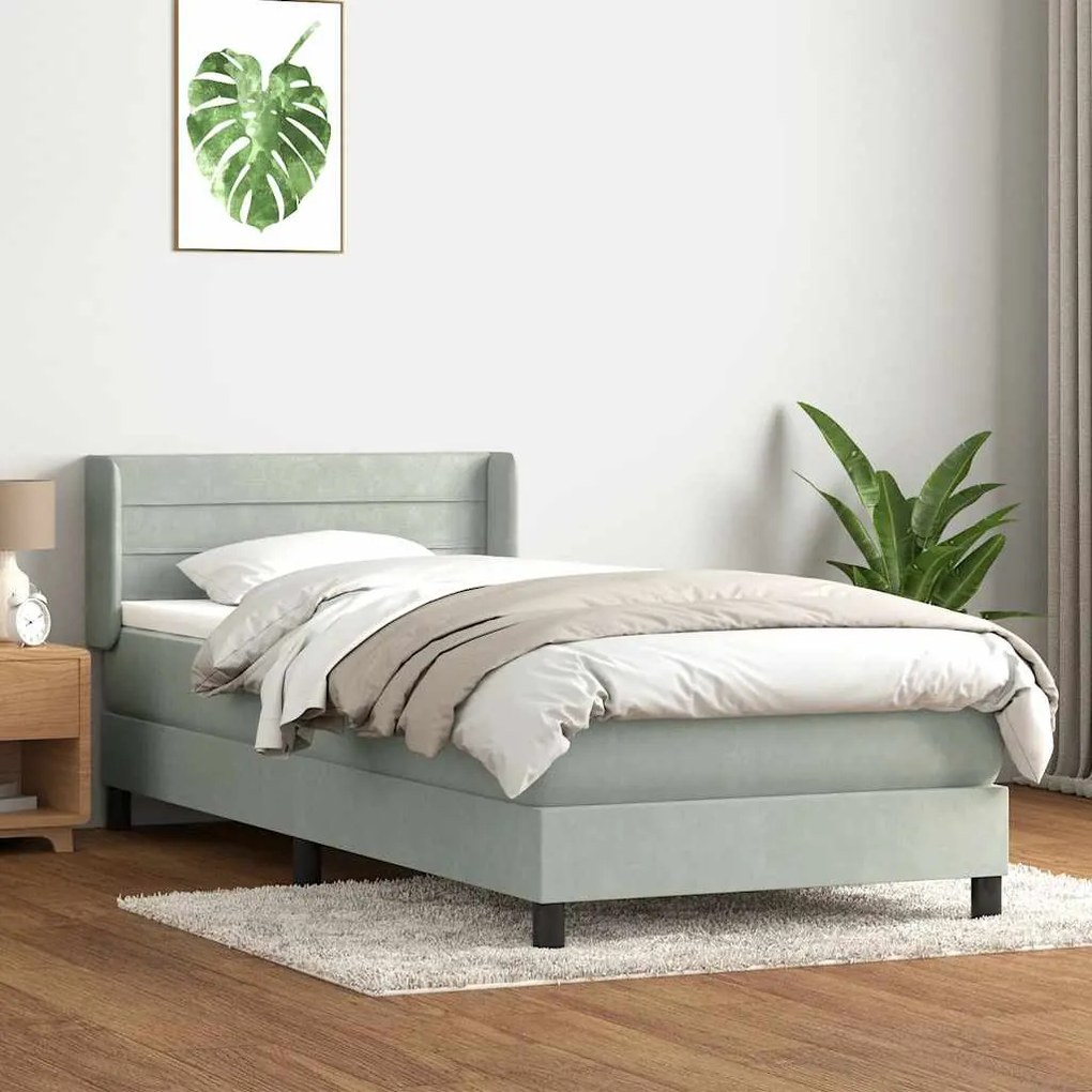 Cama com molas/colchão cinzento-claro 80x220 cm veludo