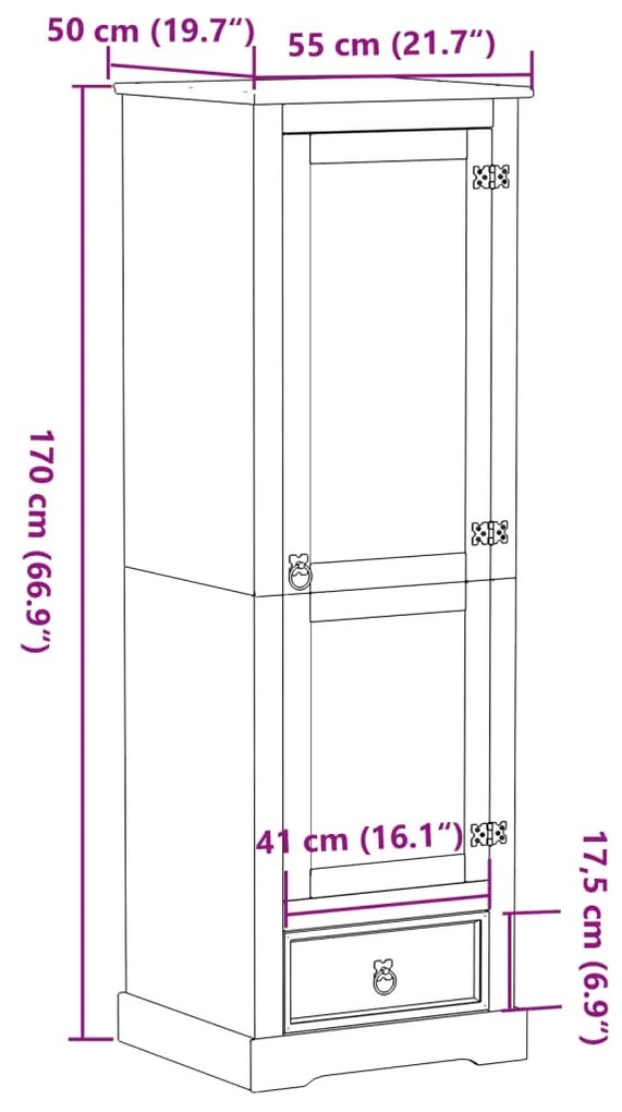 Roupeiro Corona 55x50x170 cm madeira de pinho maciça