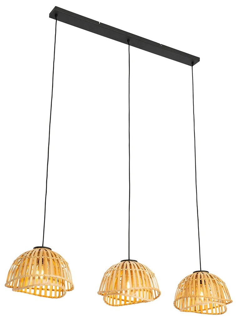Candeeiro de suspensão oriental preto com bambu natural 3 luzes - Pua Oriental