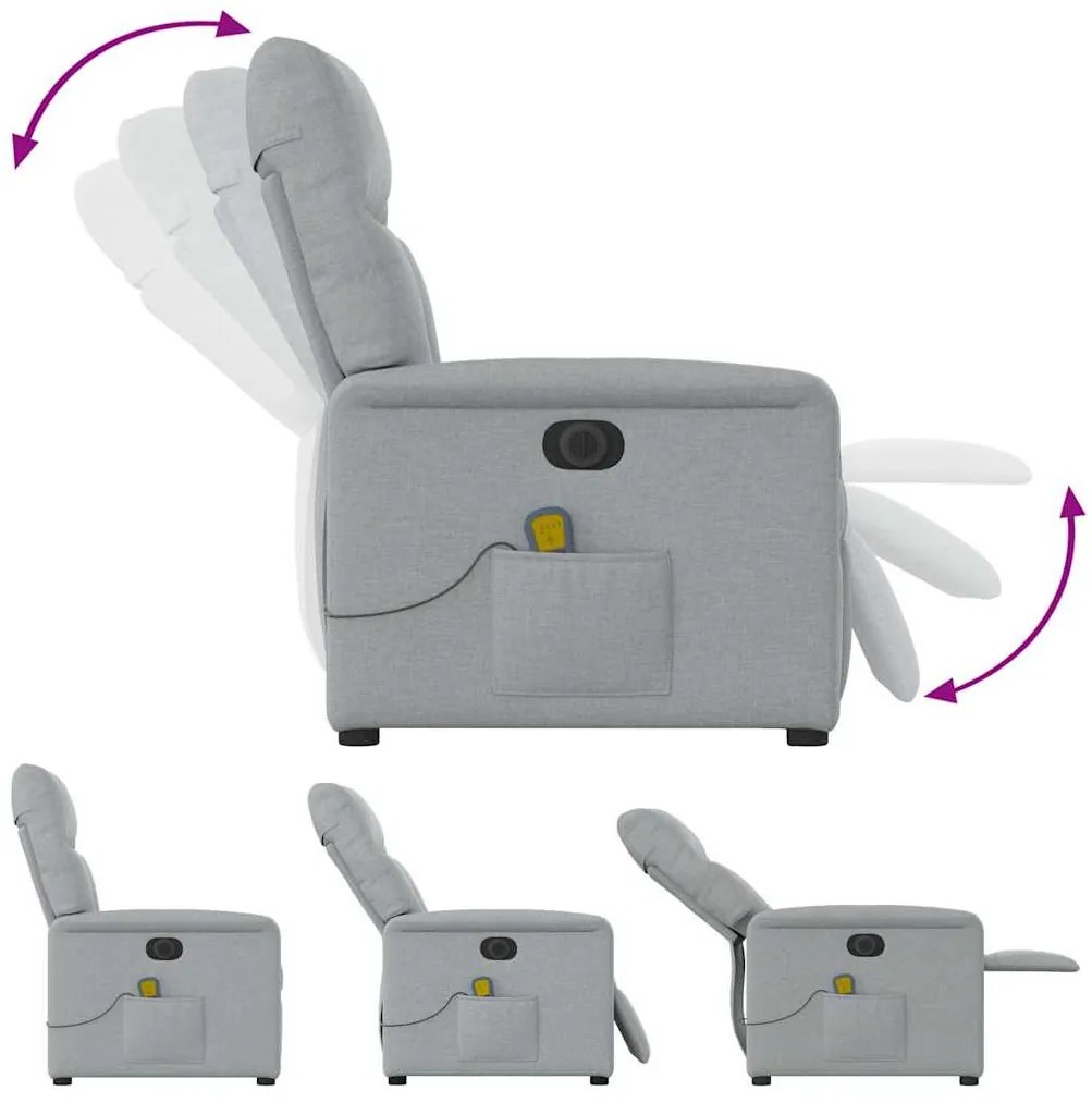 Poltrona de massagens reclinável elétrica tecido cinzento-claro