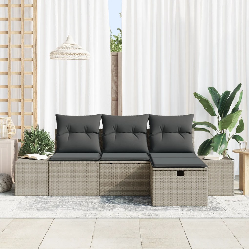 Conjunto de Sofá de Jardim de 4 Peças com Almofadas em Cinza Claro Rat
