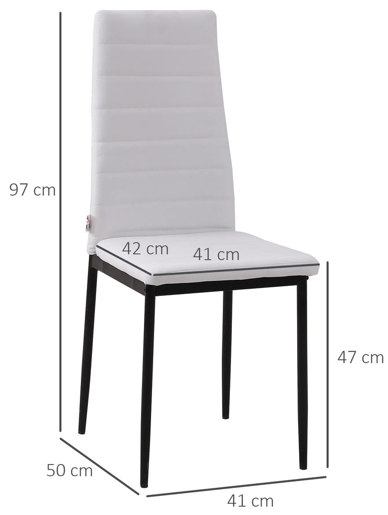 Conjunto de 4 Cadeiras de Sala de Jantar Estofadas em Linho e Pés de Metal Cadeiras Modernas para Cozinha Carga Máxima 120kg 41x50x97cm Branco