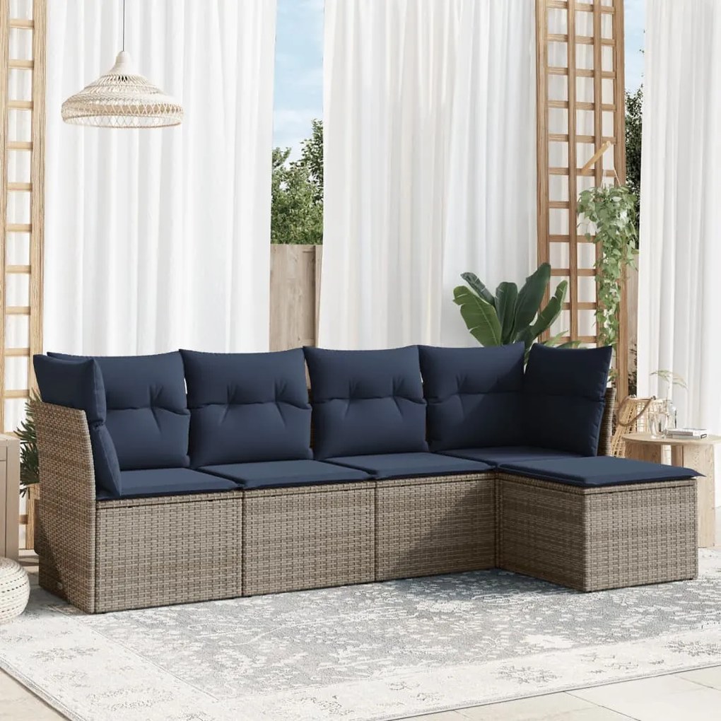 vidaXL 5 pcs conjunto sofás p/ jardim c/ almofadões vime PE cinzento