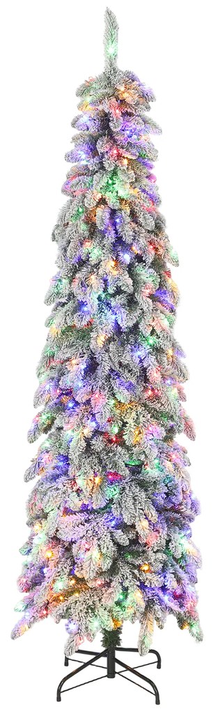 HOMCOM Árvore de Natal Estreita 225 cm Árvore de Natal Nevada com Luzes LED Temporizador 11 Modos de Iluminação Verde | Aosom Portugal