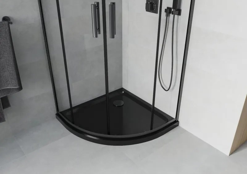 Mexen Rio cabine de duche semicircular 80 x 80 cm, transparente, preta + base de duche Flat, preta - 863-080-080-70-00-4170B
