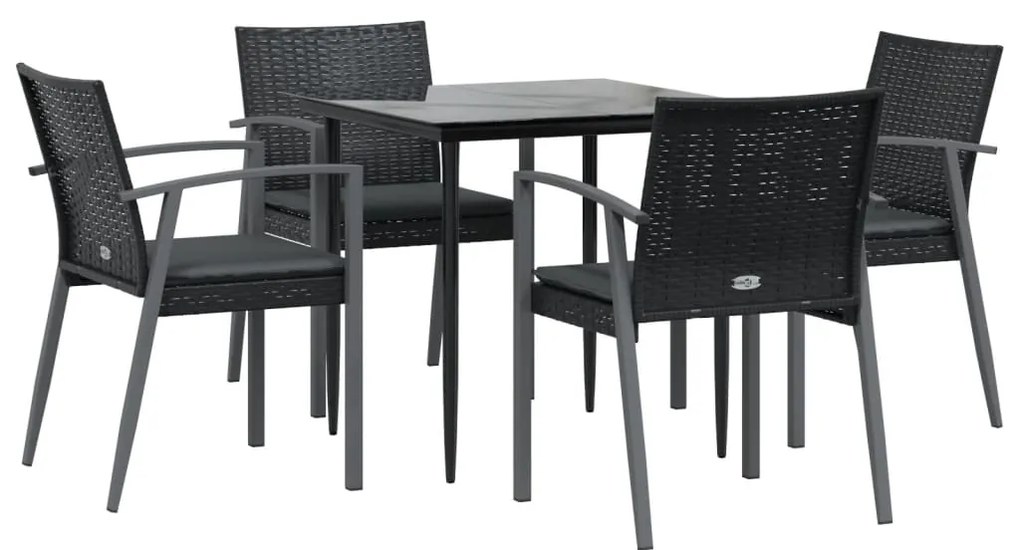 5 pcs conjunto de jantar p/ jardim c/ almofadões vime PE e aço