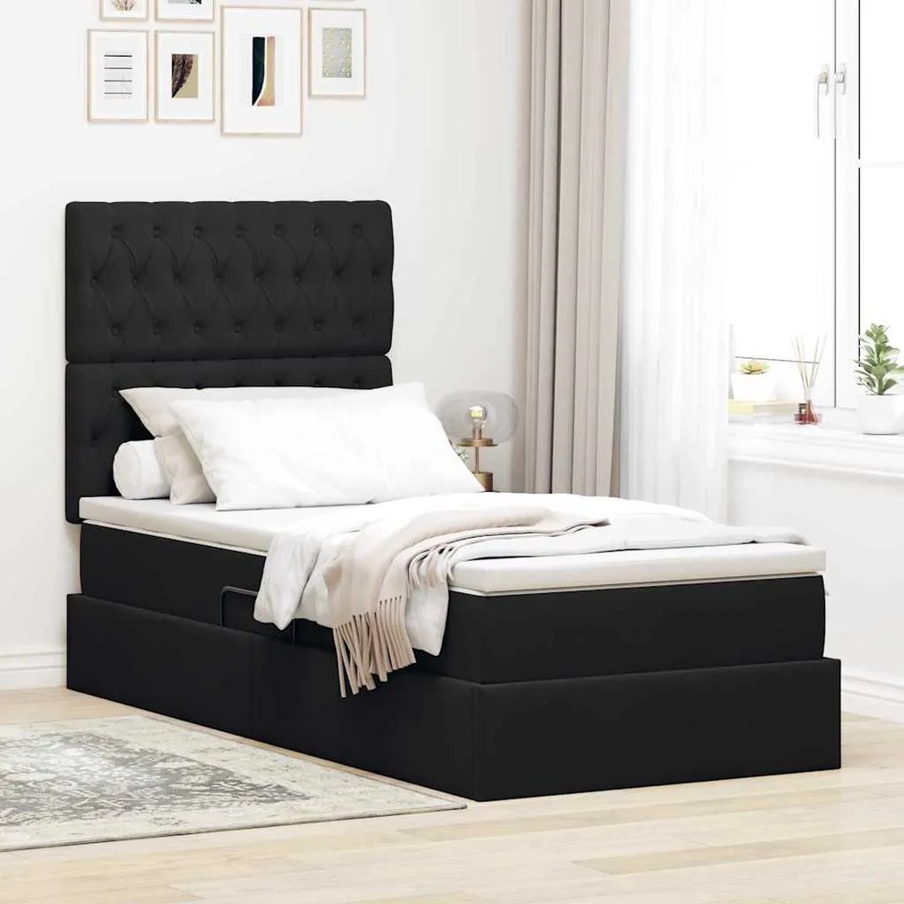 vidaXL Cama com arrumação e LED com colchão Preto 90 x 190 cm Veludo
