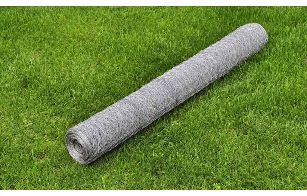 vidaXL Rede de arame p/ galinheiro 25x0,75 m aço galvanizado prateado