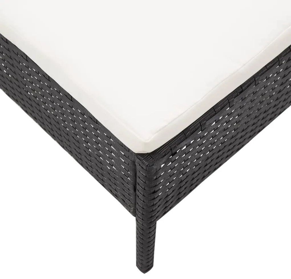 3 pcs conjunto lounge de jardim c/ almofadões vime PE preto