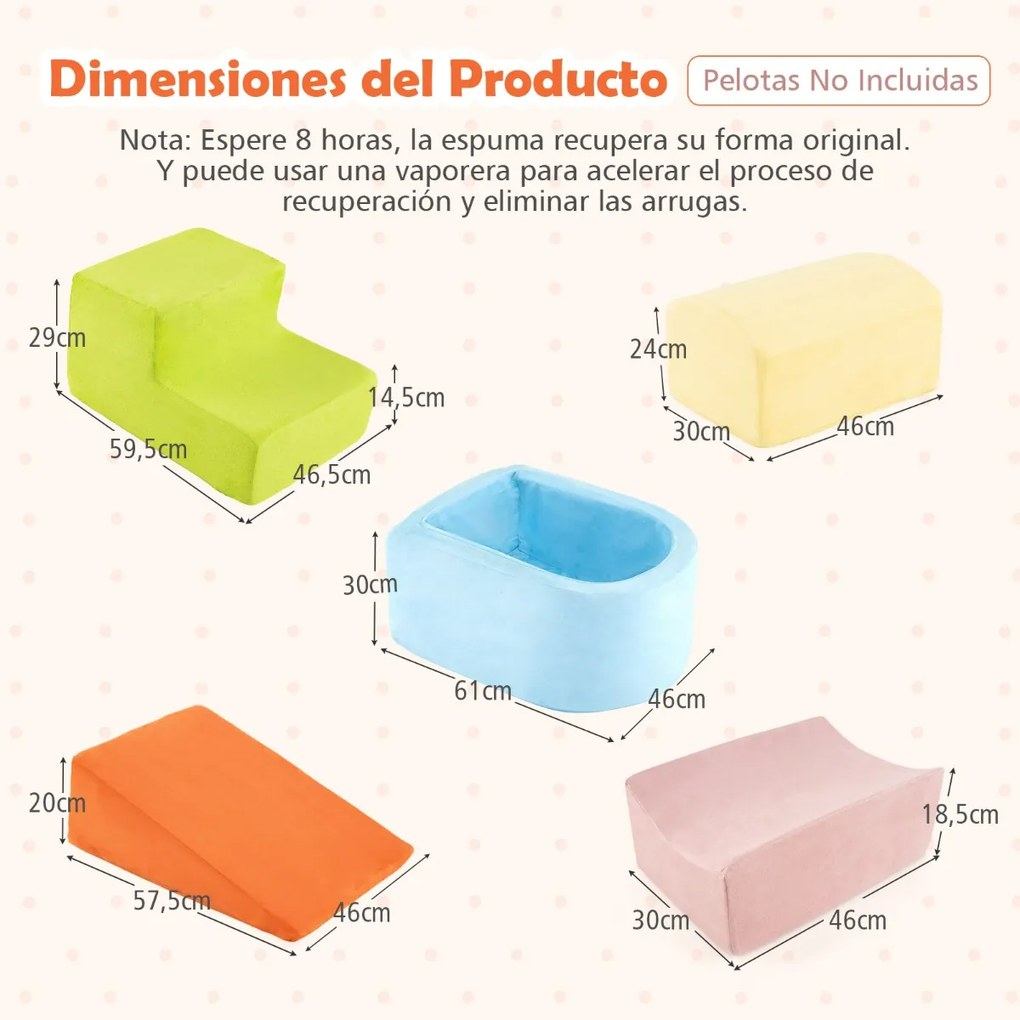 Conjunto de escalada e rampa infantil de 5 peças (BOLAS NÃO INCLUIDAS) Blocos de construção de esponja com piscina de bolas Capa lavável Criativo Mult