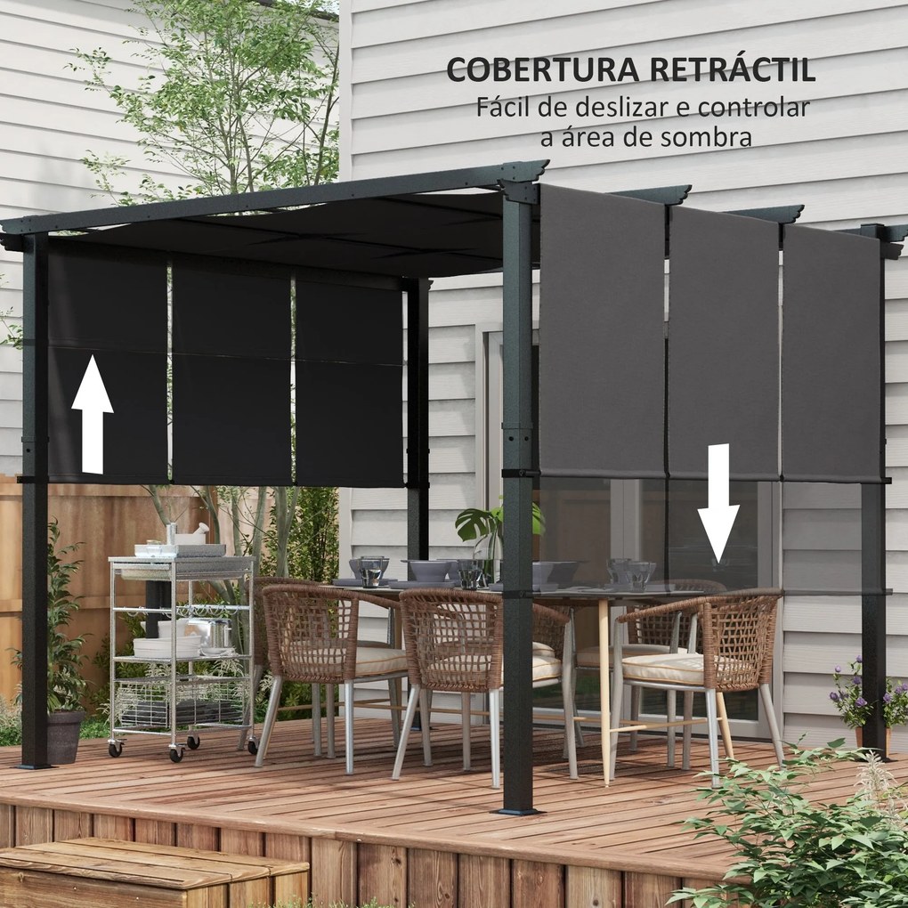 Pérgola de Jardim 3x3 m Pérgola para Exterior com Teto Retrátil Estrut