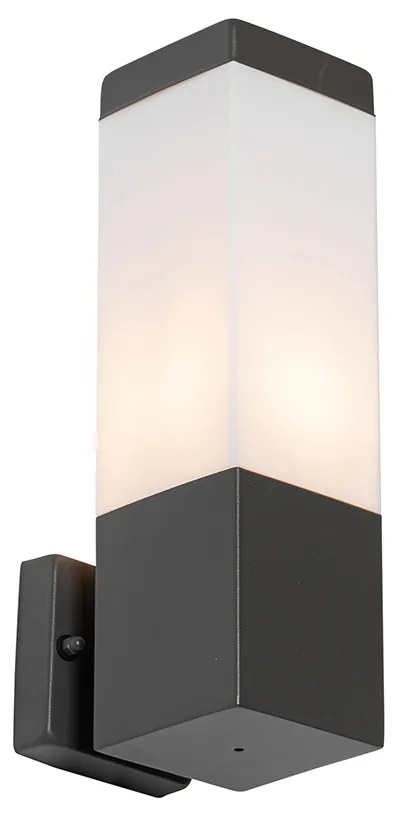 Candeeiro de parede exterior moderno cinzento escuro com opalina - Malios Moderno