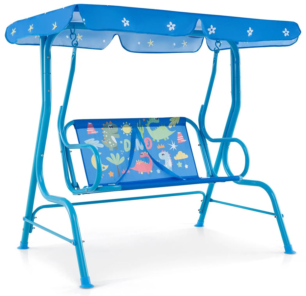 Baloiço infantil Hollywood para 2 crianças com toldo ajustável e estrutura metálica azul