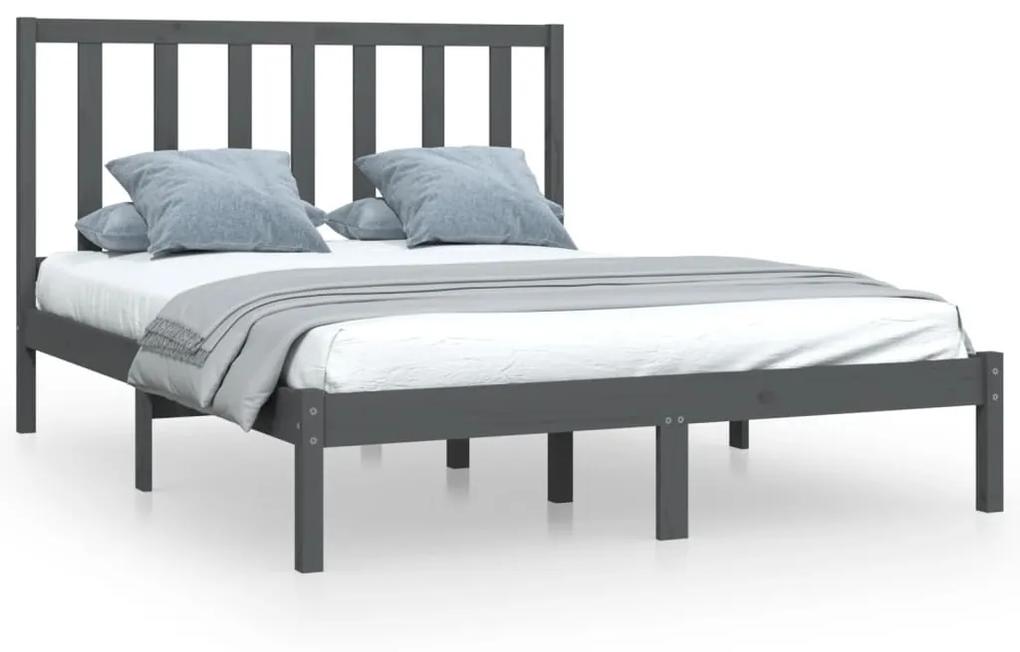 Estrutura de cama 5FT King 150x200 cm pinho maciço cinzento