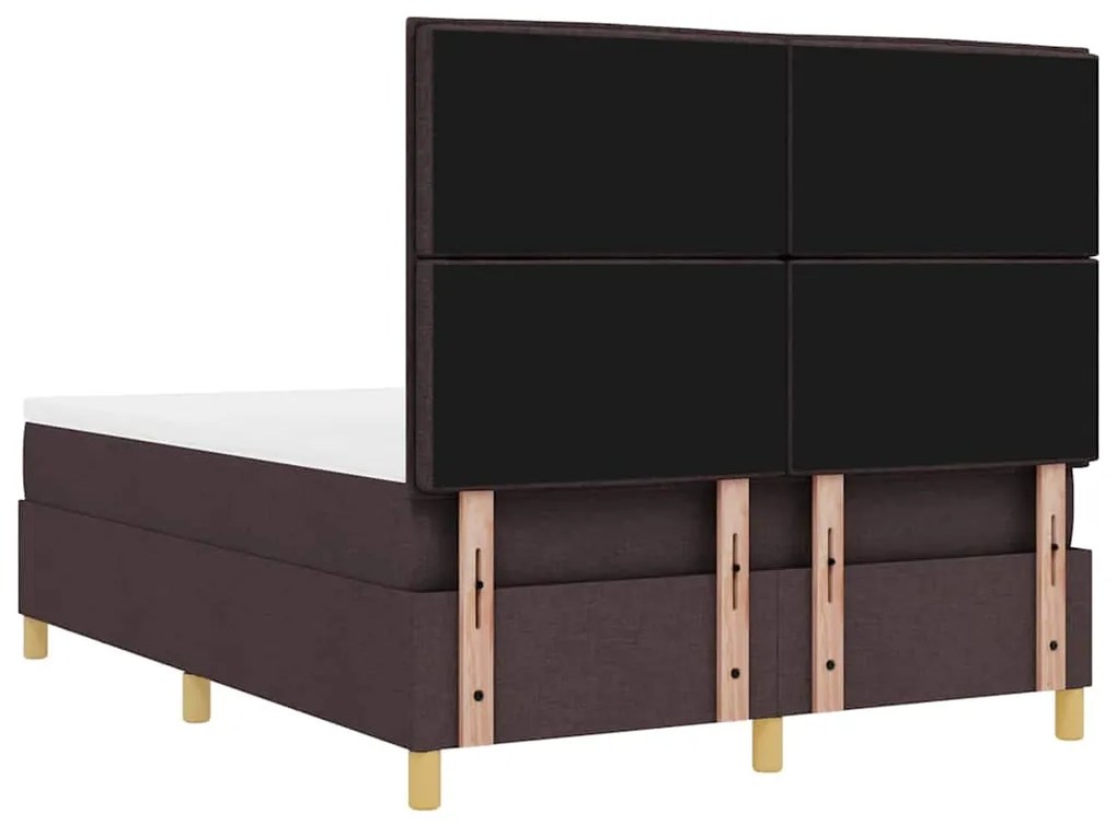 Cama Box Spring com Colchão e Banco Marrom Escuro 140x190 cm Tecido