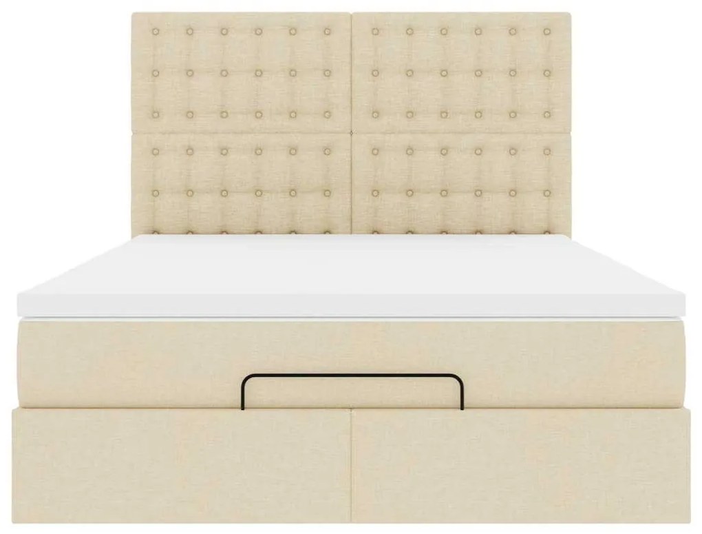 Estrutura de cama otomana com colchão tecido creme 140x200cm