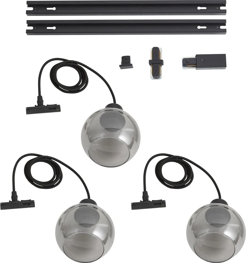 Sistema de iluminação de trilho moderno preto com 3 luzes pendentes 1-fase - Iconic Lava