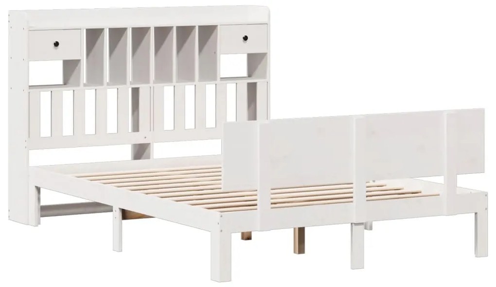 Cama com estante sem colchão 140x190 cm pinho maciço branco