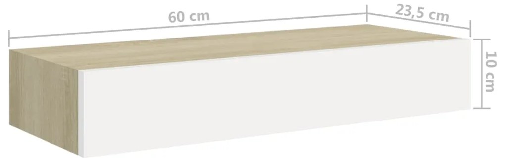 Prateleira de parede c/ gaveta MDF 60x23,5x10cm carvalho/branco