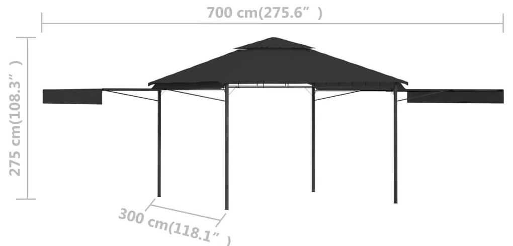 Gazebo c/ toldos duplos extensíveis 3x3x2,75m 180g/m² antracite