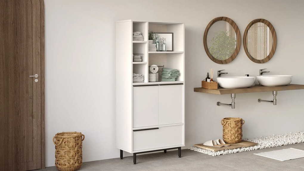 Armário de Casa de Banho ON9C – Branco – 74,8 cm x 161,6 cm x 35,5 cm