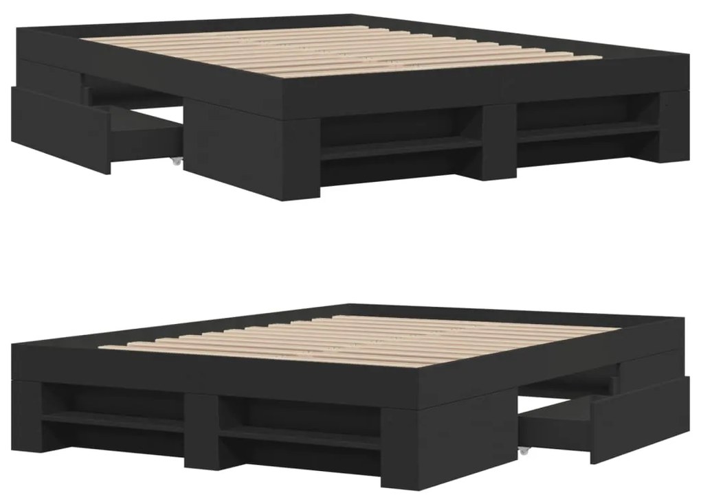 Estrutura de cama 140x190 cm derivados de madeira preto